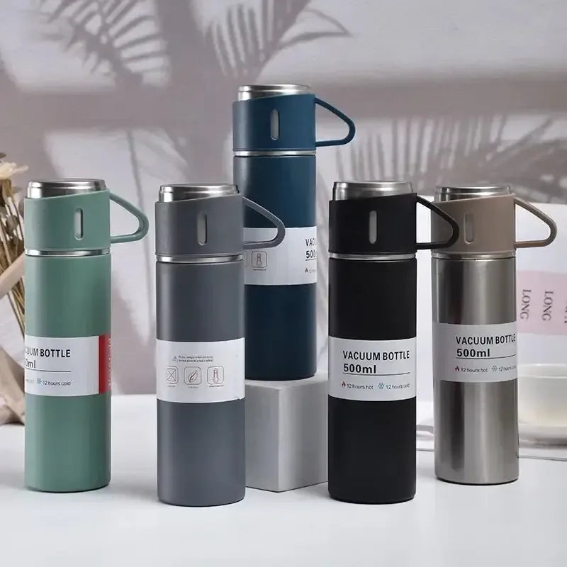 500ml Stainless Steel Vacuum Flask Water Bottle With 2 Extra Cups