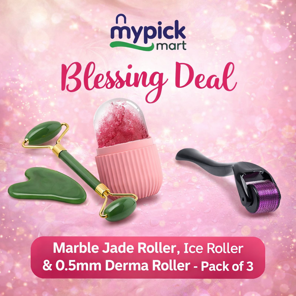 Marble jade roller, ice roller and 0.5mm derma roller pack of 3 skincare combo by MyPick Mart