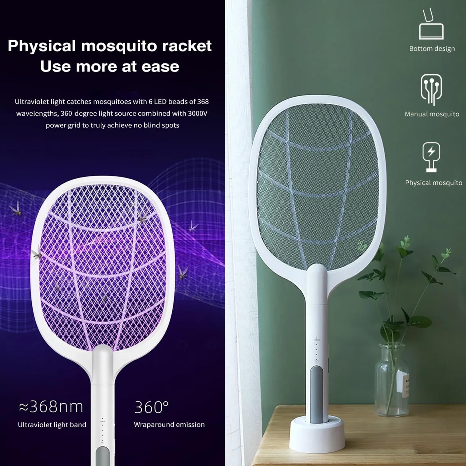 electric mosquito swatter with built in light portable insect killer