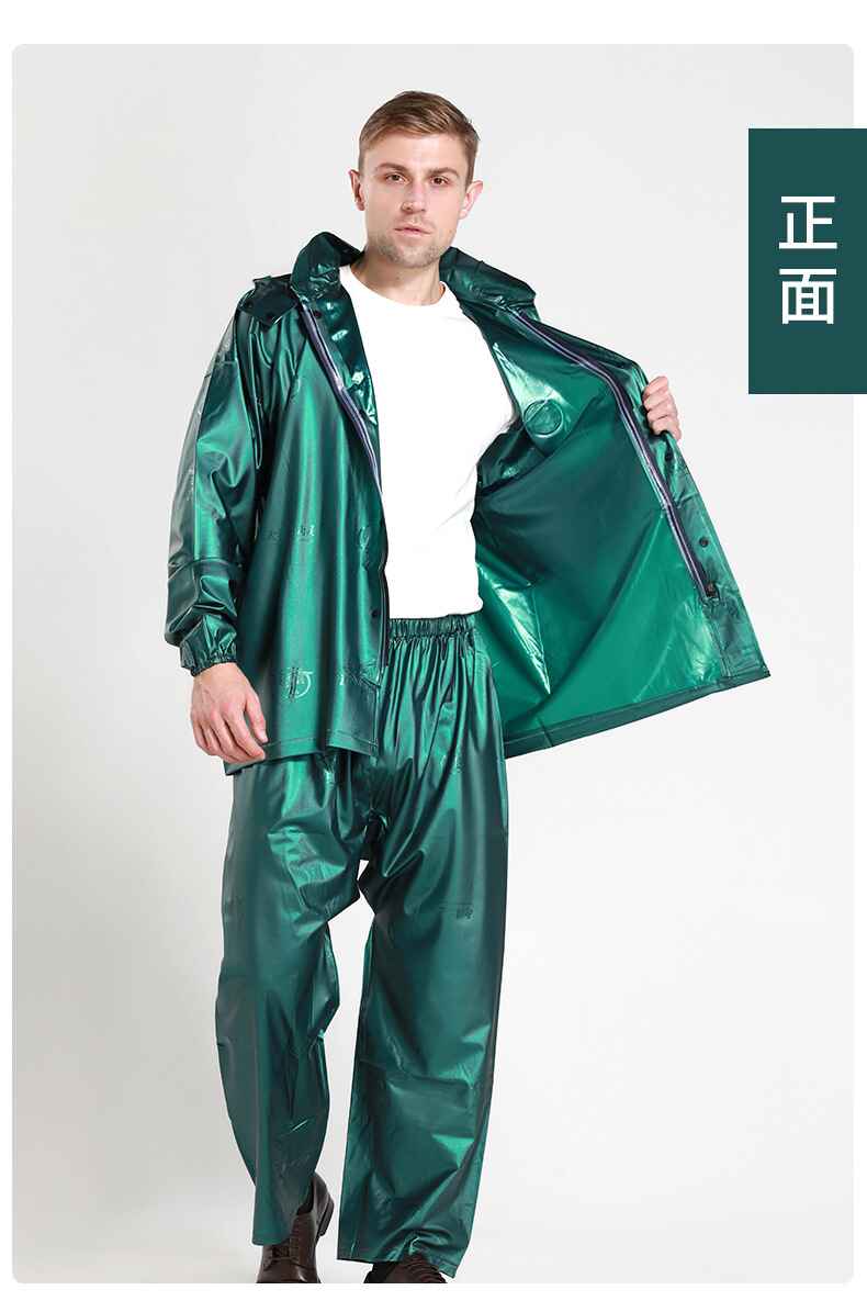 Men’s PVC coated rain suit with hooded jacket and waterproof trousers for trekking and camping
