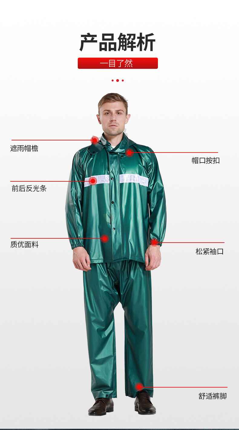 Heavy duty waterproof raincoat jacket and pant set for outdoor travel and monsoon use
