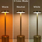 Gold floor lamp with three color modes displayed: warm, neutral, and white.