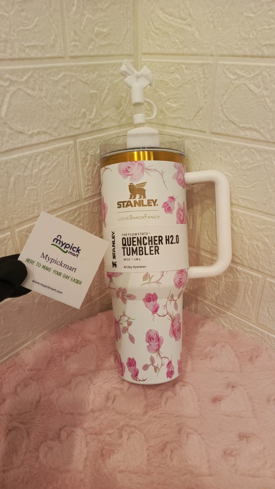 White Stanley Floral LoveShackFancy Ribbon Rose Tumbler