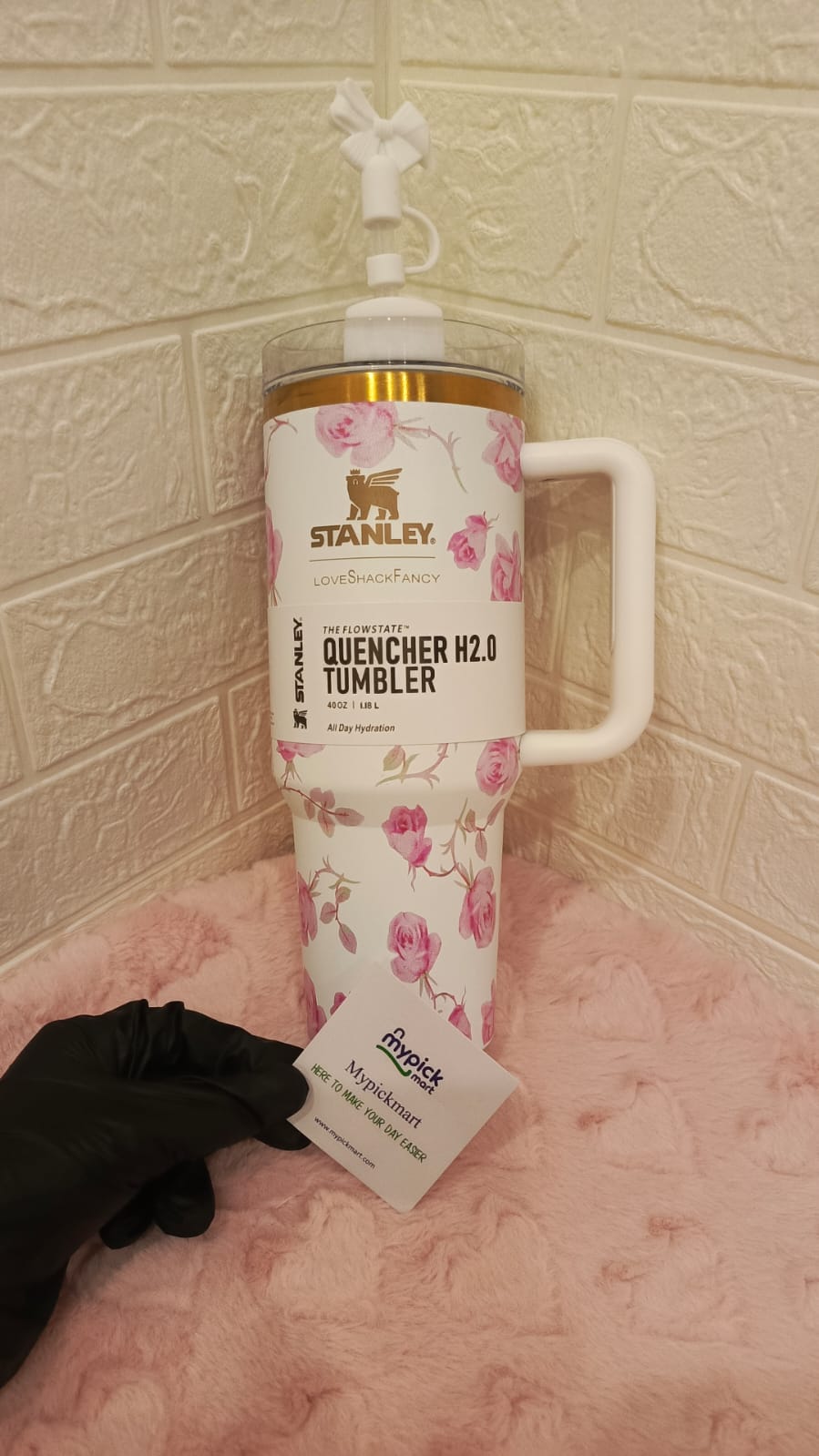 White Stanley Floral LoveShackFancy Ribbon Rose Tumbler