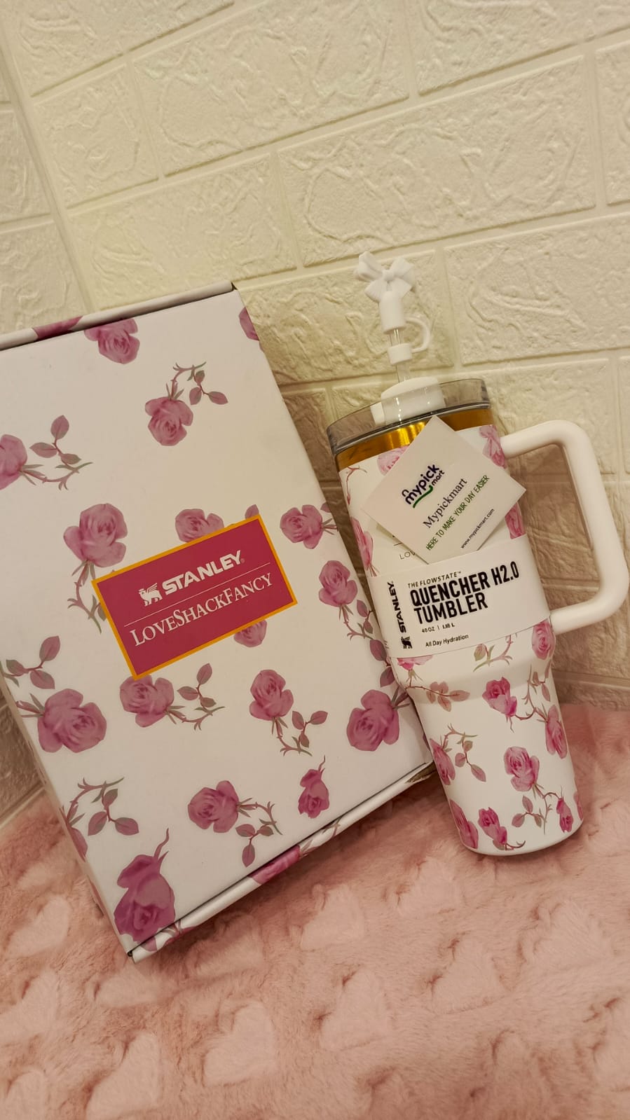 White Stanley Floral LoveShackFancy Ribbon Rose Tumbler