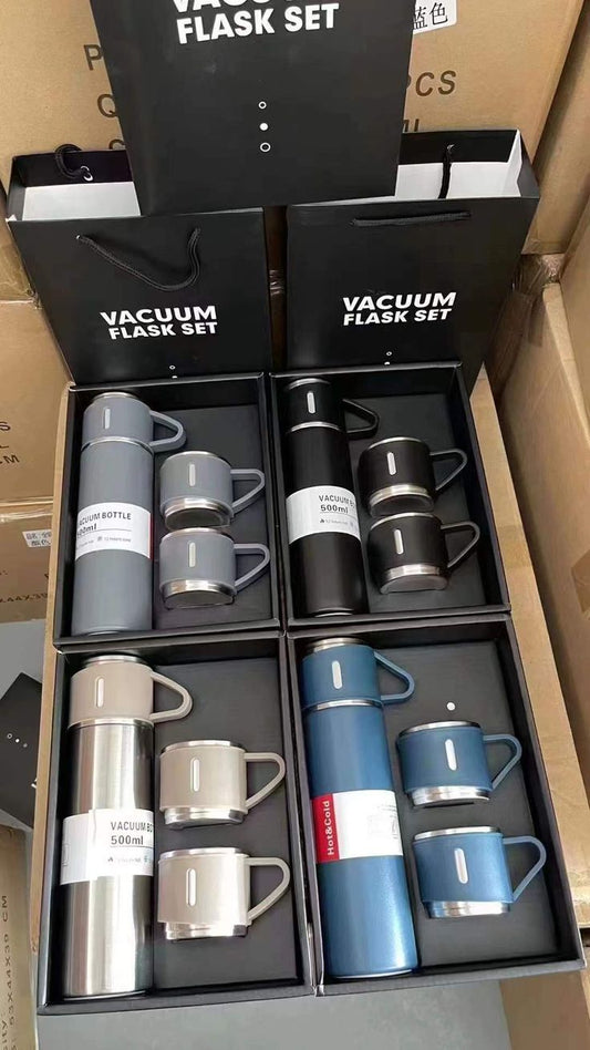500ml Stainless Steel Vacuum Flask Water Bottle With 2 Extra Cups