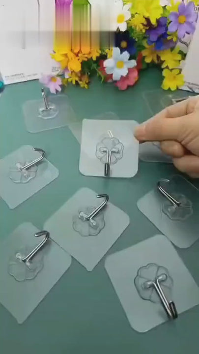 Transparent self adhesive wall hooks strong hold no drill pack of 10