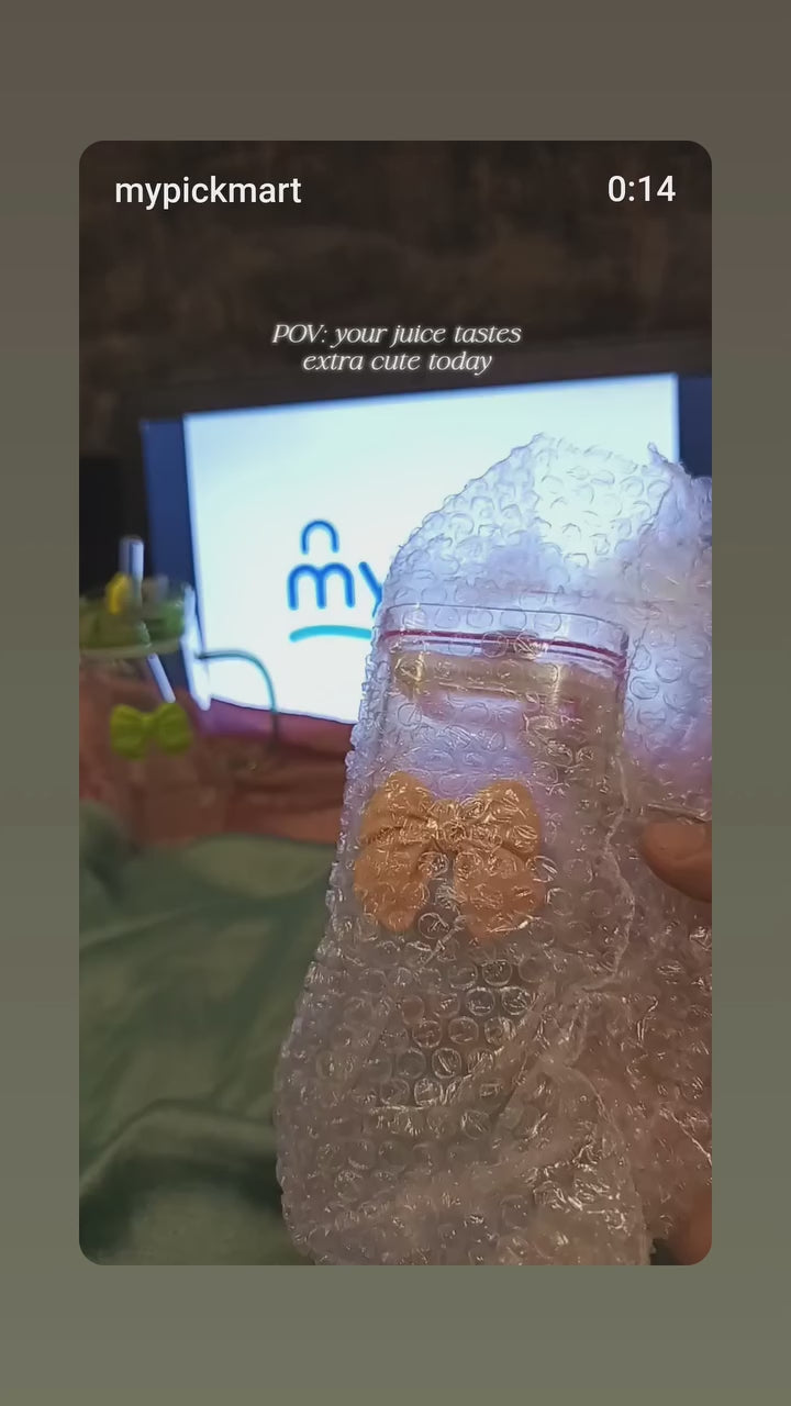 Bow Square Glass Mug With Handle , Glass Straw & Lid